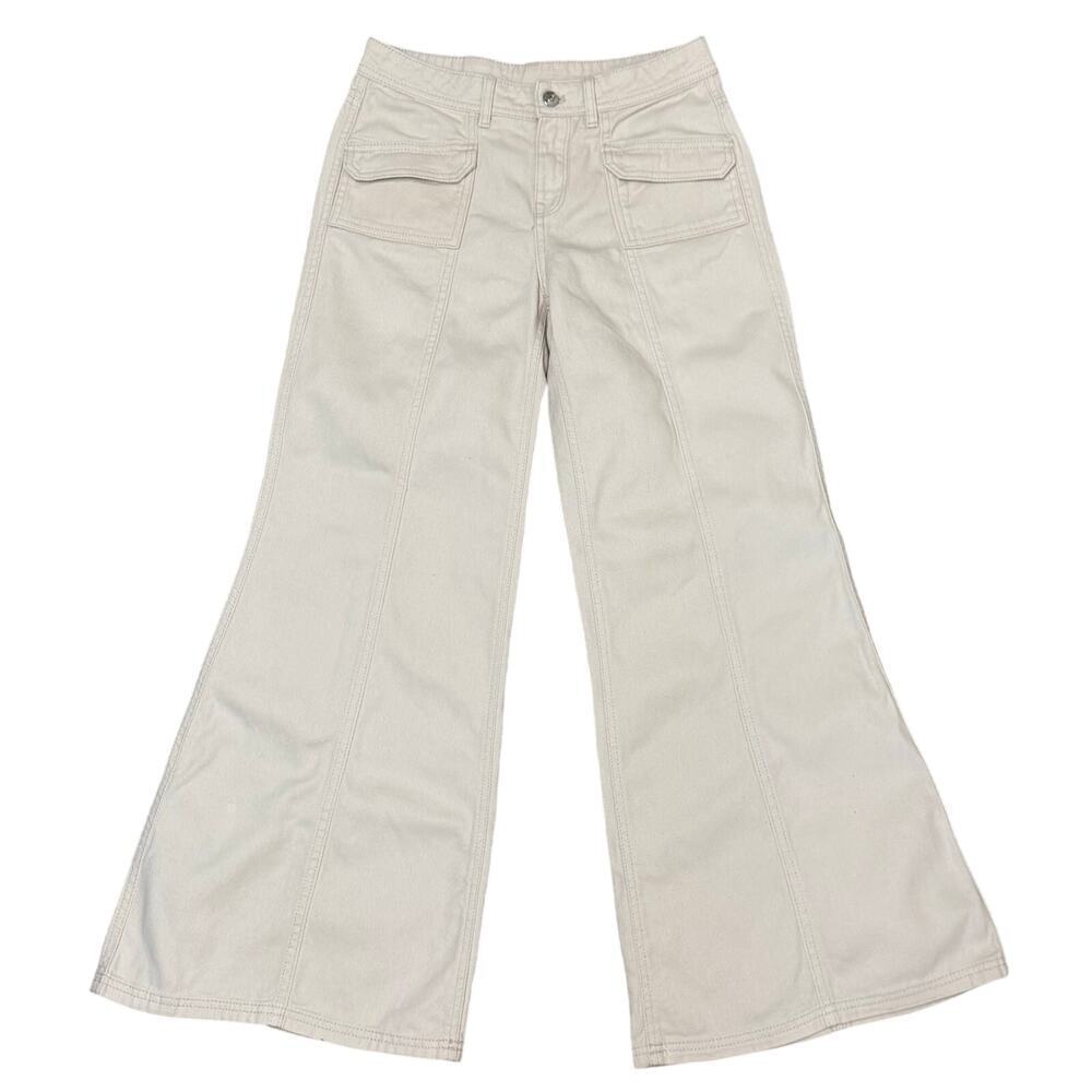 H&M Divided Cream Wide Leg Cargo Jeans Size 2 (EUR 34